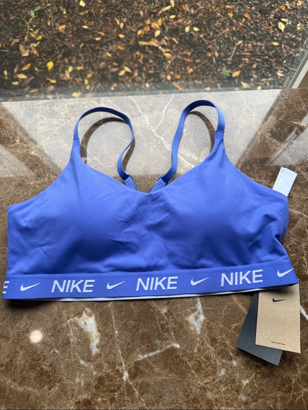 Nike Blue Logo Elastic-Band Light Support Sports Bra
